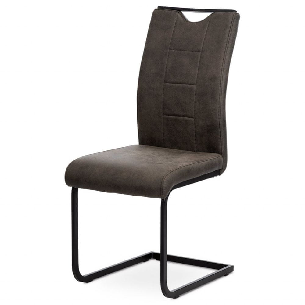 Autronic Jedálenská stolička, šedá látka v dekore vintage kože, biele prešitie, kov - čierny lak DCL-412 GREY3